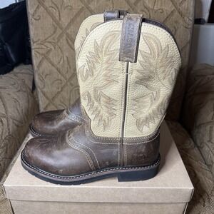 Justin Boots‎ Brown Waxy Leather Work Boots 11in Stampede Pull-On Men's Size 8 D